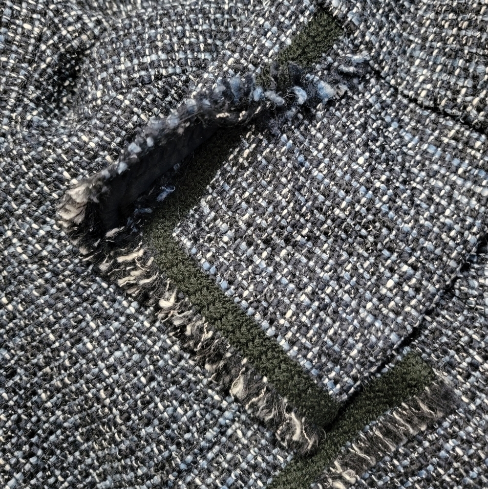 𝅺ELIE Tahari Tweed Fringe Wool Blend Jacket Black and White - Picture 9 of 9